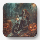 Basset Hound Riding Motorfiets Halloween Eng Papieren Bordje (Voorkant)