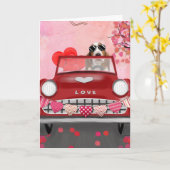Basset Hound Rijdt Auto met Hartjes Valentijnsdag  Kaart (Gele Bloem)