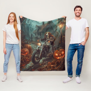 Basset Hound rijdt op motorfiets Halloween eng Fleece Deken