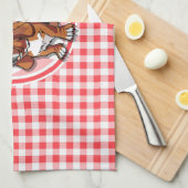 Basset Hound; Rode en Witte Gingham Theedoek (Quarter Fold)