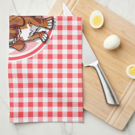 Basset Hound; Rode en Witte Gingham Theedoek (Quarter Fold)