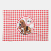 Basset Hound; Rode en Witte Gingham Theedoek (Horizontaal)