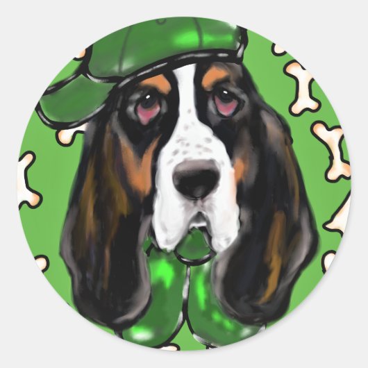 Basset Hound Ronde Sticker (Voorkant)