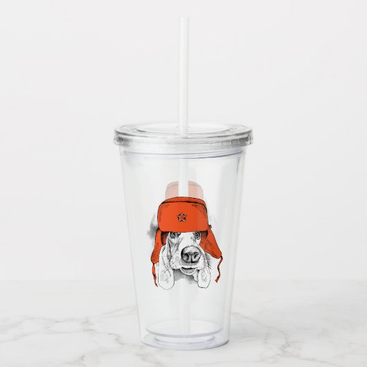 Basset Hound | Rood Ushanka-Pet Acryl Drinkbeker (Voorkant)