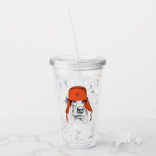 Basset Hound | Rood Ushanka-Pet Acryl Drinkbeker (Voorkant ijs)