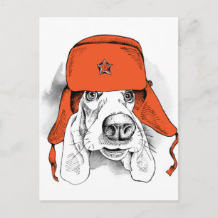 Basset Hound   Rood Ushanka-Pet Briefkaart
