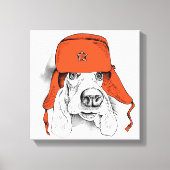 Basset Hound | Rood Ushanka-Pet Canvas Afdruk (Voorkant)