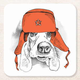 Basset Hound Rood Ushanka-Pet Kartonnen Onderzetters