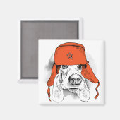 Basset Hound | Rood Ushanka-Pet Magneet (Voorkant / Achterkant)