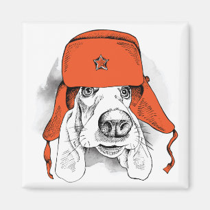 Basset Hound Rood Ushanka-Pet Magneet