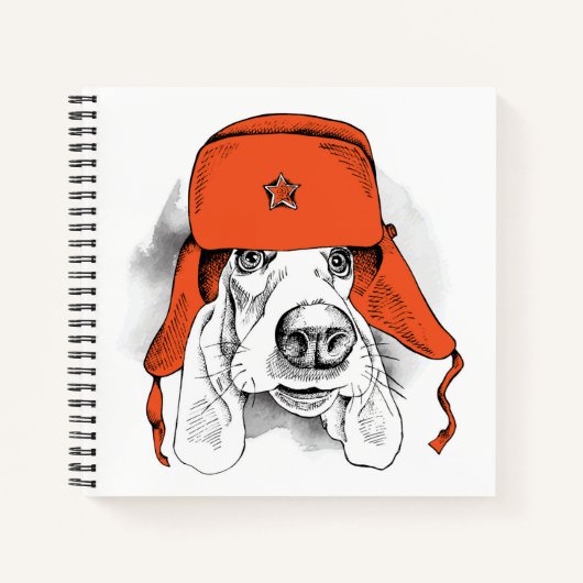 Basset Hound | Rood Ushanka-Pet Notitieboek (Voorkant)
