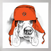 Basset Hound | Rood Ushanka-Pet Poster (Voorkant)
