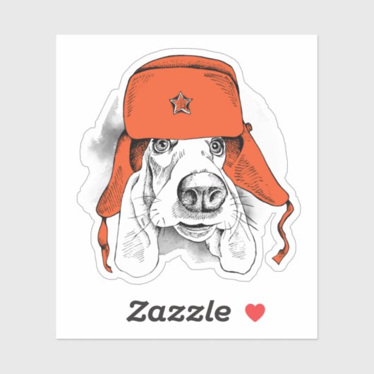 Basset Hound | Rood Ushanka-Pet Sticker (Vel)