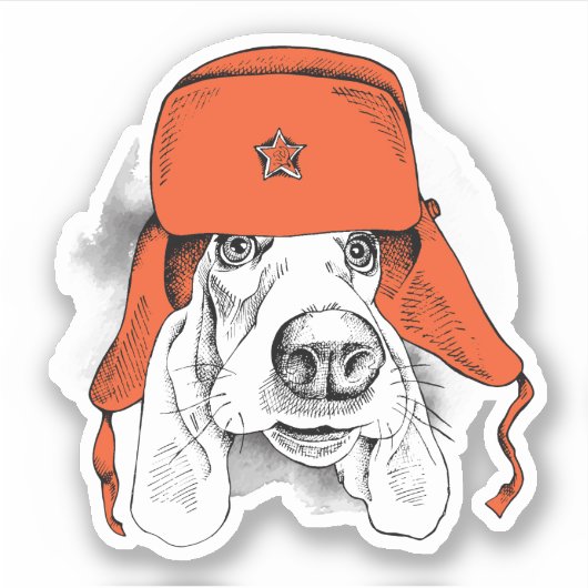 Basset Hound | Rood Ushanka-Pet Sticker (Voorkant)