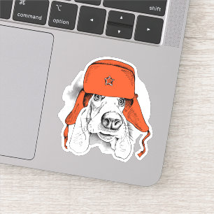 Basset Hound   Rood Ushanka-Pet Sticker