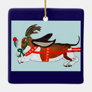 Basset Hound Rudolph het rendier met de rode neus Keramisch Ornament