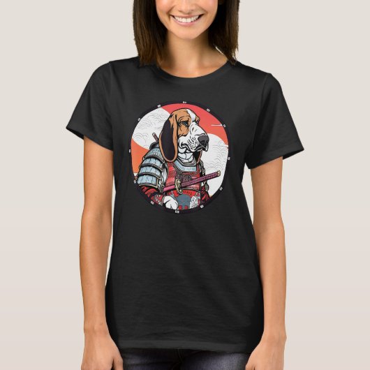 Basset Hound Samurai Funny Dog Warrior T-shirt (Voorkant)