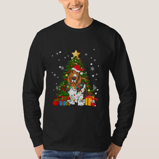 Basset Hound Santa Christmas Tree Light Pajama T-shirt (Voorkant)