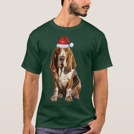 Basset Hound Santa Dog Schattige en Grappig Kerstf T-shirt (Voorkant)