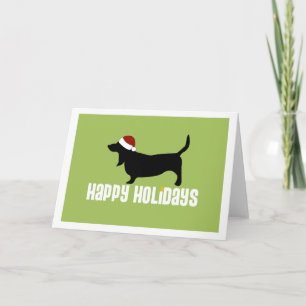 Basset Hound Santa Hat Feestdagen Kaart