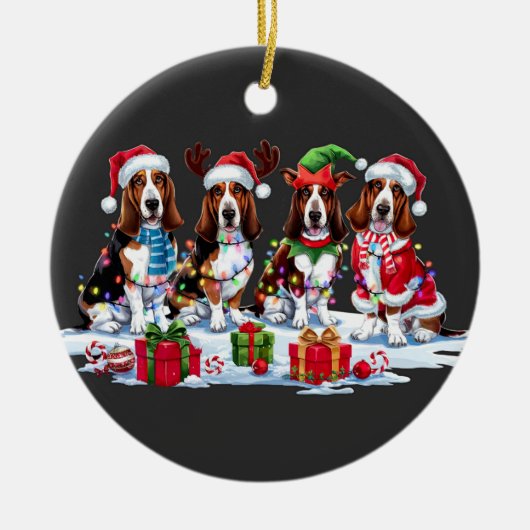 Basset hound Santa hat gewei elf kerst licht Keramisch Ornament (Voorkant)