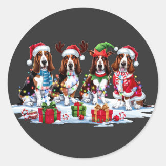Basset hound Santa hat gewei elf kerst licht Ronde Sticker