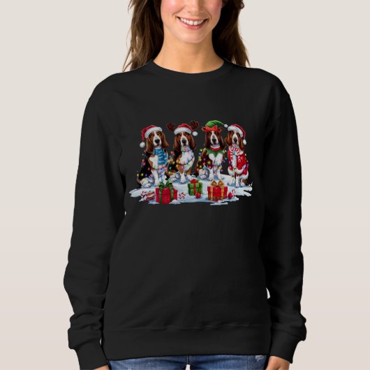 Basset hound Santa hat gewei elf kerst licht Trui (Voorkant)