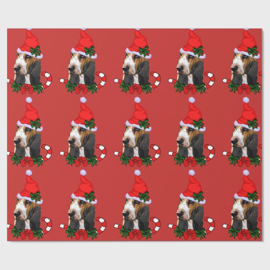 Basset Hound Santa Hat Kerstmis Cadeaupapier (Vlak)