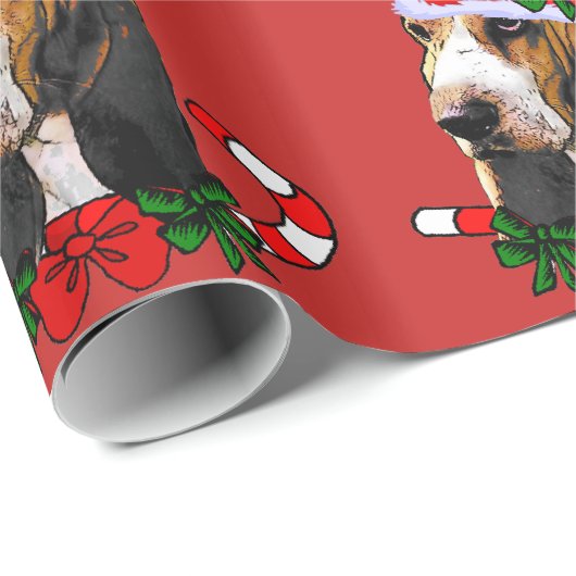 Basset Hound Santa Hat Kerstmis Cadeaupapier (Rol Hoek)