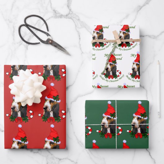 Basset Hound Santa Hat Kerstmis Inpakpapier Vel (Voorkant)