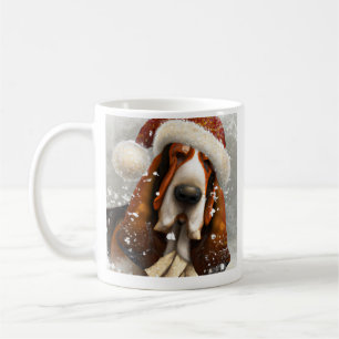 Basset Hound, Santa, kerstkoffie Mok