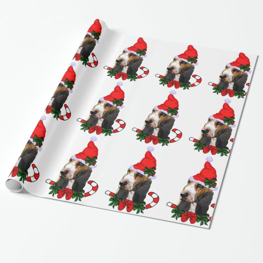 Basset Hound Santa Kerstmis Cadeaupapier (Uitgerold)