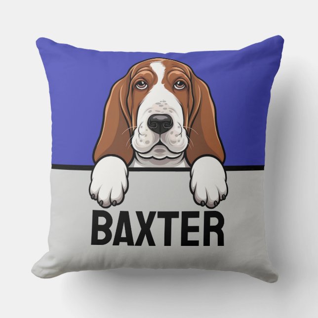 Basset Hound Schattige gepersonaliseerd puppy Hond Kussen (Voorkant)