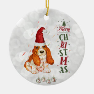 Basset Hound Schattige Hondenkerst 2023 Keramisch Ornament