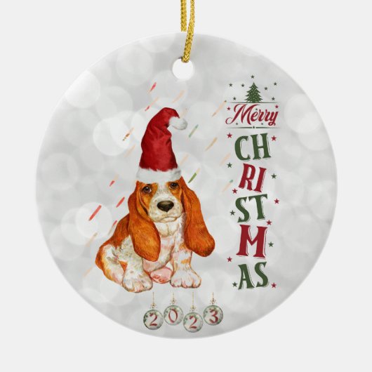 Basset Hound Schattige Hondenkerst 2023 Keramisch Ornament (Voorkant)