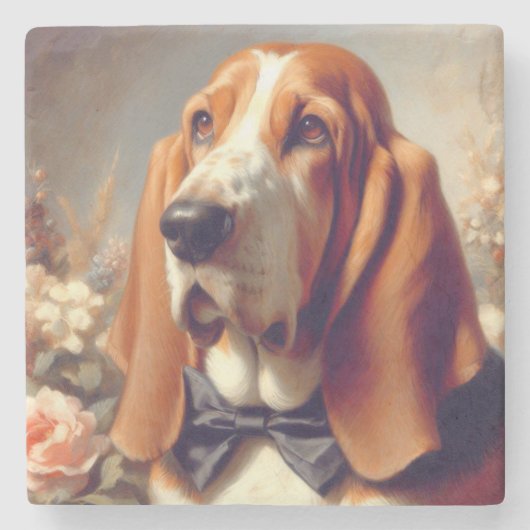  Basset Hound Schilderen Stenen Onderzetter (Voorkant)
