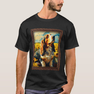 Basset Hound Schilderij Zonnebloem Bloem Moeder Vr T-shirt