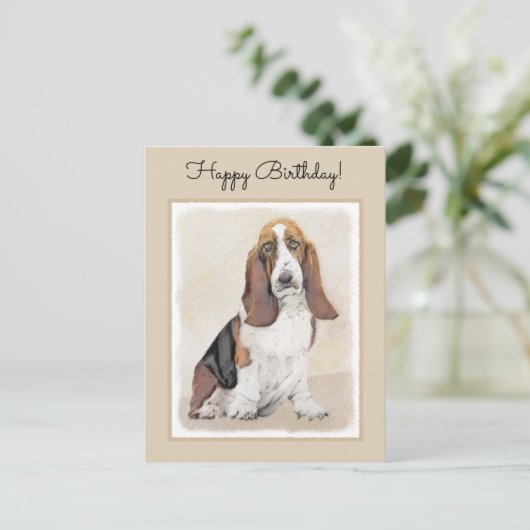 Basset Hound-schildering - Kute Original Dog Art Briefkaart (Staand voorkant)