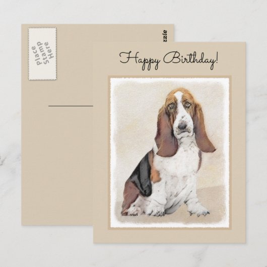 Basset Hound-schildering - Kute Original Dog Art Briefkaart (Voorkant / Achterkant)