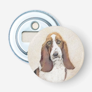 Basset Hound-schildering - Kute Original Dog Art Button Flesopener
