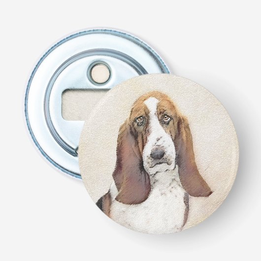 Basset Hound-schildering - Kute Original Dog Art Button Flesopener (Voorkant)