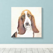 Basset Hound-schildering - Kute Original Dog Art Canvas Afdruk (Insitu (Houten vloer))
