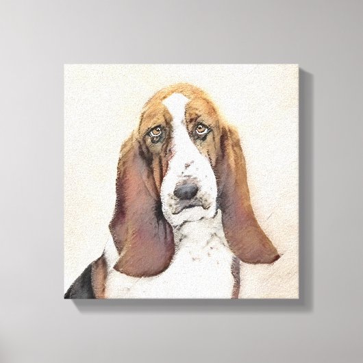 Basset Hound-schildering - Kute Original Dog Art Canvas Afdruk (Voorkant)