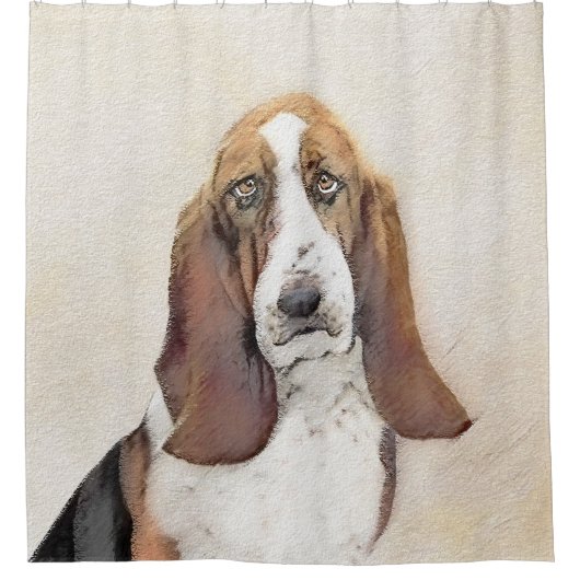 Basset Hound-schildering - Kute Original Dog Art Douchegordijn (Voorkant)
