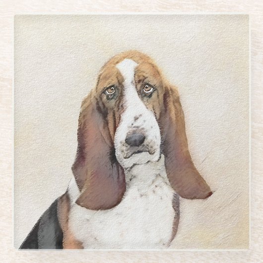 Basset Hound-schildering - Kute Original Dog Art Glazen Onderzetter (Voorkant)