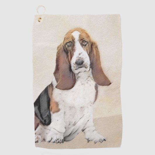 Basset Hound-schildering - Kute Original Dog Art Golfhanddoek (Voorkant)