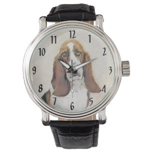 Basset Hound-schildering - Kute Original Dog Art Horloge