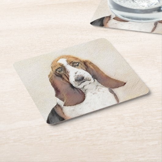 Basset Hound-schildering - Kute Original Dog Art Kartonnen Onderzetters (Schuin)