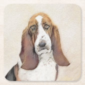 Basset Hound-schildering - Kute Original Dog Art Kartonnen Onderzetters (Voorkant)