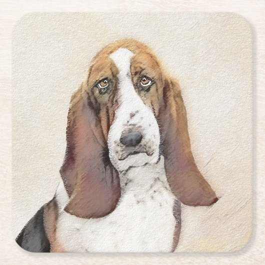 Basset Hound-schildering - Kute Original Dog Art Kartonnen Onderzetters (Voorkant)